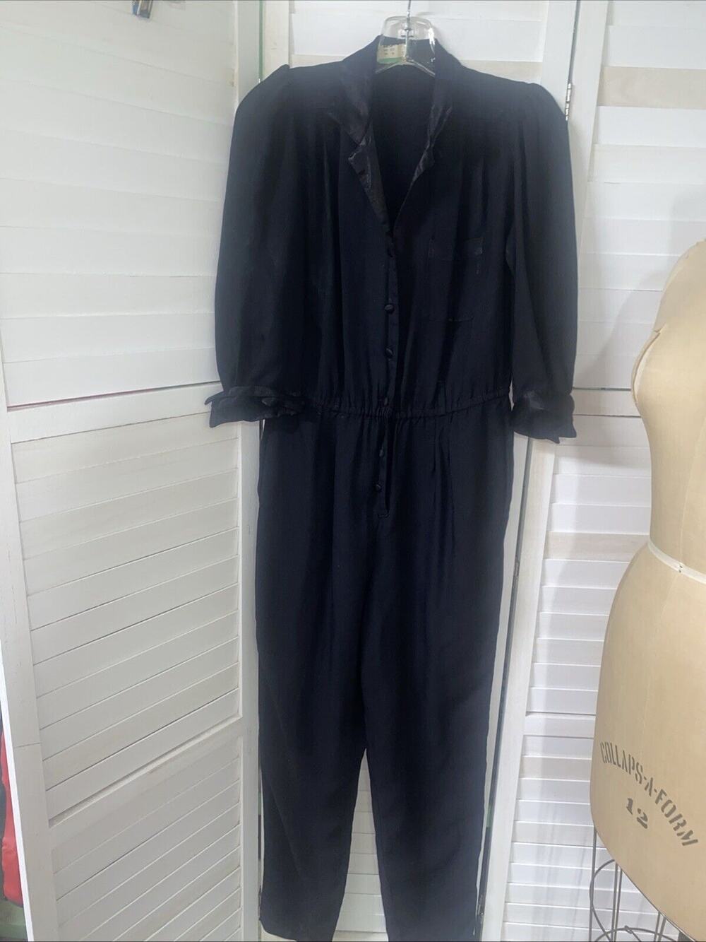 VTG 80s 90s Byer Too Button Front Black One Piece Jumpsuit Sz 11 Medium